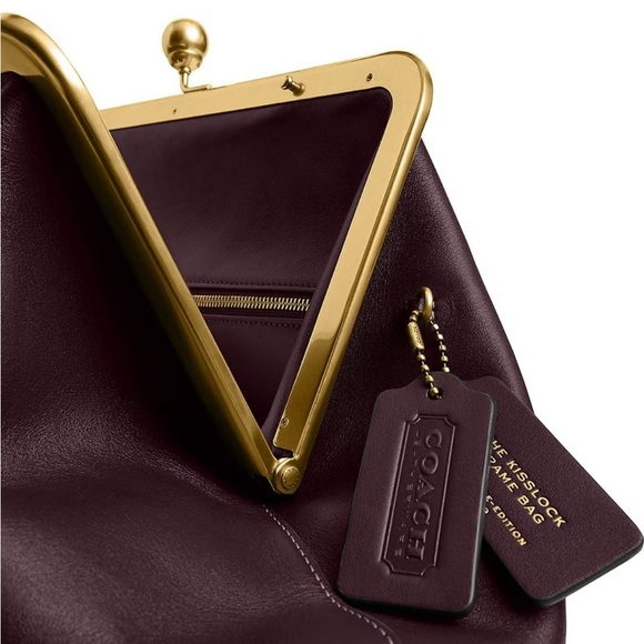 NWT Coach Kisslock clutch Bag limited edition Runway  Leather plum -blackcurrant - Picture 7 of 12